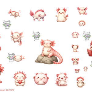 Axolotl Glossy Transparent Waterproof Peel and Stick, Sticker Sheets
