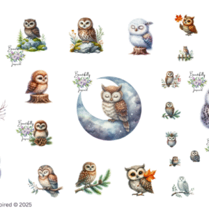 Beautiful Owls Glossy Transparent Waterproof Peel and Stick, Sticker Sheets