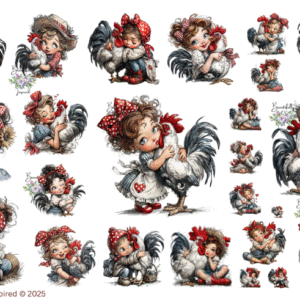 Country Chicken Girl Glossy Transparent Waterproof Peel and Stick, Sticker Sheets