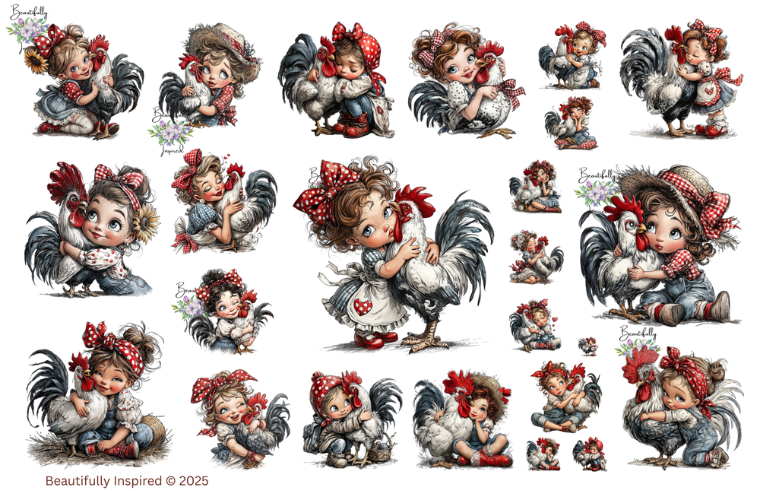 Country Chicken Girl Glossy Transparent Waterproof Peel and Stick, Sticker Sheets