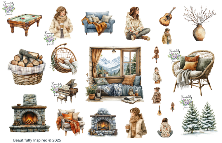 Cozy Winter Day Glossy Transparent Waterproof Peel and Stick, Sticker Sheets