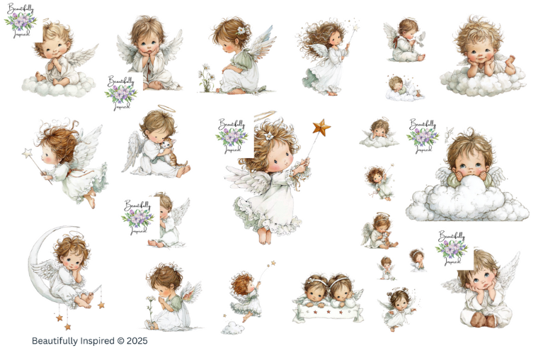 Cute Angels Glossy Transparent Waterproof Peel and Stick, Sticker Sheets