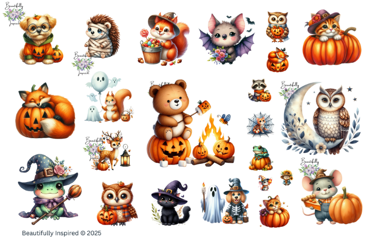 Fun Animal Halloween Glossy Transparent Waterproof Peel and Stick, Sticker Sheets