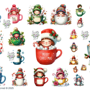 Hot Cocoa Gnome Girl Glossy Transparent Waterproof Peel and Stick, Sticker Sheets
