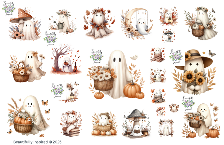 Boho Ghost 1 Glossy Transparent Waterproof Peel and Stick, Sticker Sheets