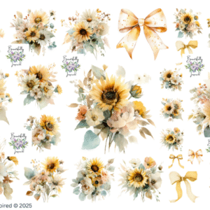 Boho Sunflower Glossy Transparent Waterproof Peel and Stick, Sticker Sheets