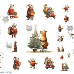 Christmas Bear Glossy Transparent Waterproof Peel and Stick, Sticker Sheets