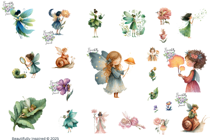 Flower Fairy 2 Glossy Transparent Waterproof Peel and Stick, Sticker Sheets
