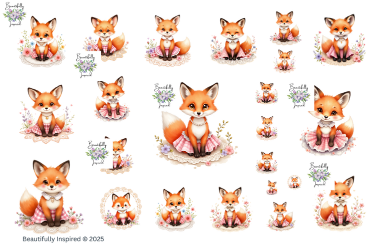 Fox Lady Cute Glossy Transparent Waterproof Peel and Stick, Sticker Sheets