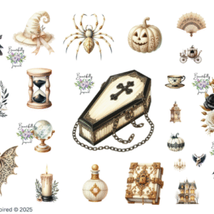 Ivory Gothic Halloween  Glossy Transparent Waterproof Peel and Stick, Sticker Sheets
