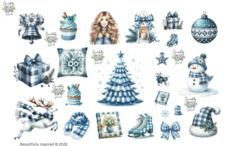 Winter Blues Glossy Transparent Waterproof Peel and Stick, Sticker Sheets