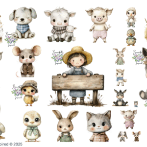 Baby Farm Animals Glossy Transparent Waterproof Peel and Stick, Sticker Sheets