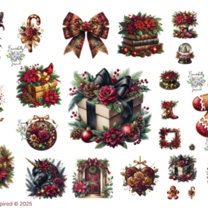 Burgundy Christmas Things Glossy Transparent Waterproof Peel and Stick, Sticker Sheets