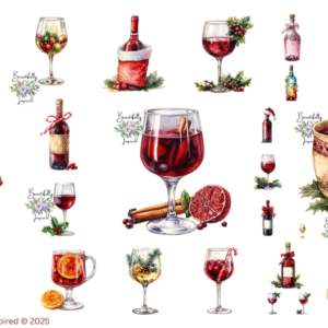 Christmas Wine Glossy Transparent Waterproof Peel and Stick, Sticker Sheets