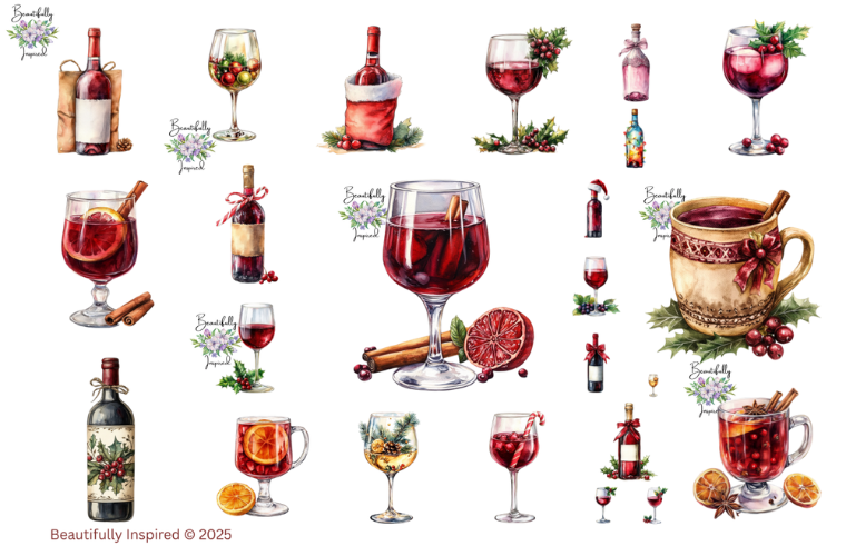 Christmas Wine Glossy Transparent Waterproof Peel and Stick, Sticker Sheets