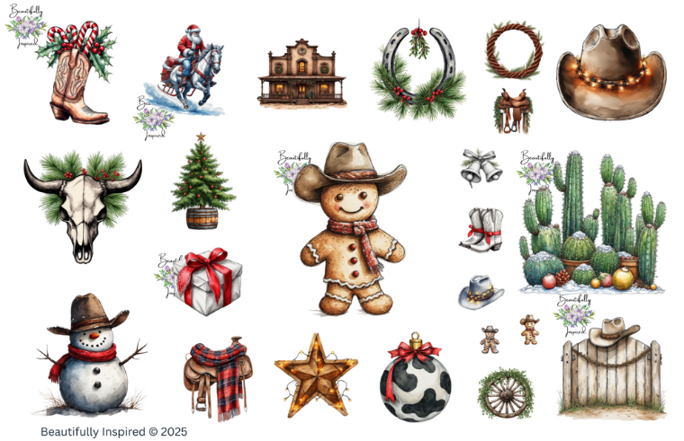 Southwest Christmas Glossy Transparent Waterproof Peel and Stick, Sticker Sheets