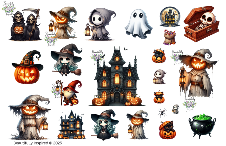 Spooky Halloween Glossy Transparent Waterproof Peel and Stick, Sticker Sheets