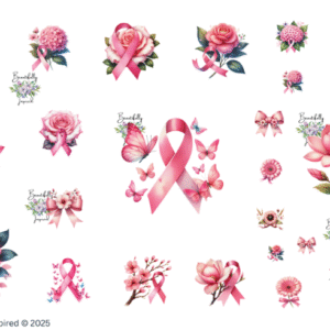 Pink Ribbon Glossy Transparent Waterproof Peel and Stick, Sticker Sheets