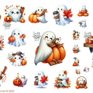 Pumpkin Spice Ghost Glossy Transparent Waterproof Peel and Stick, Sticker Sheets