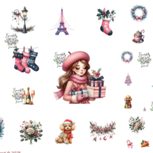 Paris Christmas Glossy Transparent Waterproof Peel and Stick, Sticker Sheets
