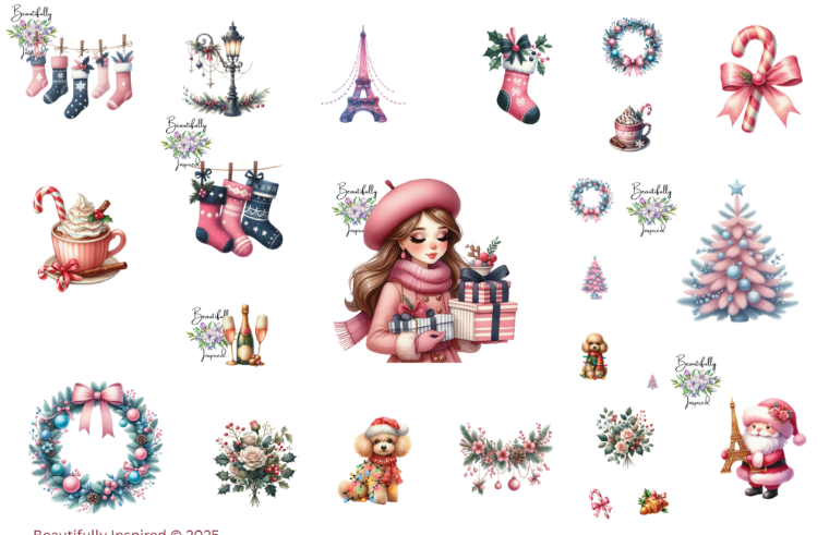 Paris Christmas Glossy Transparent Waterproof Peel and Stick, Sticker Sheets