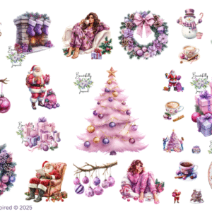 Pastel Pink Christmas Glossy Transparent Waterproof Peel and Stick, Sticker Sheets