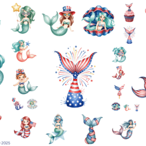USA Mermaid Glossy Transparent Waterproof Peel and Stick Sticker Sheet