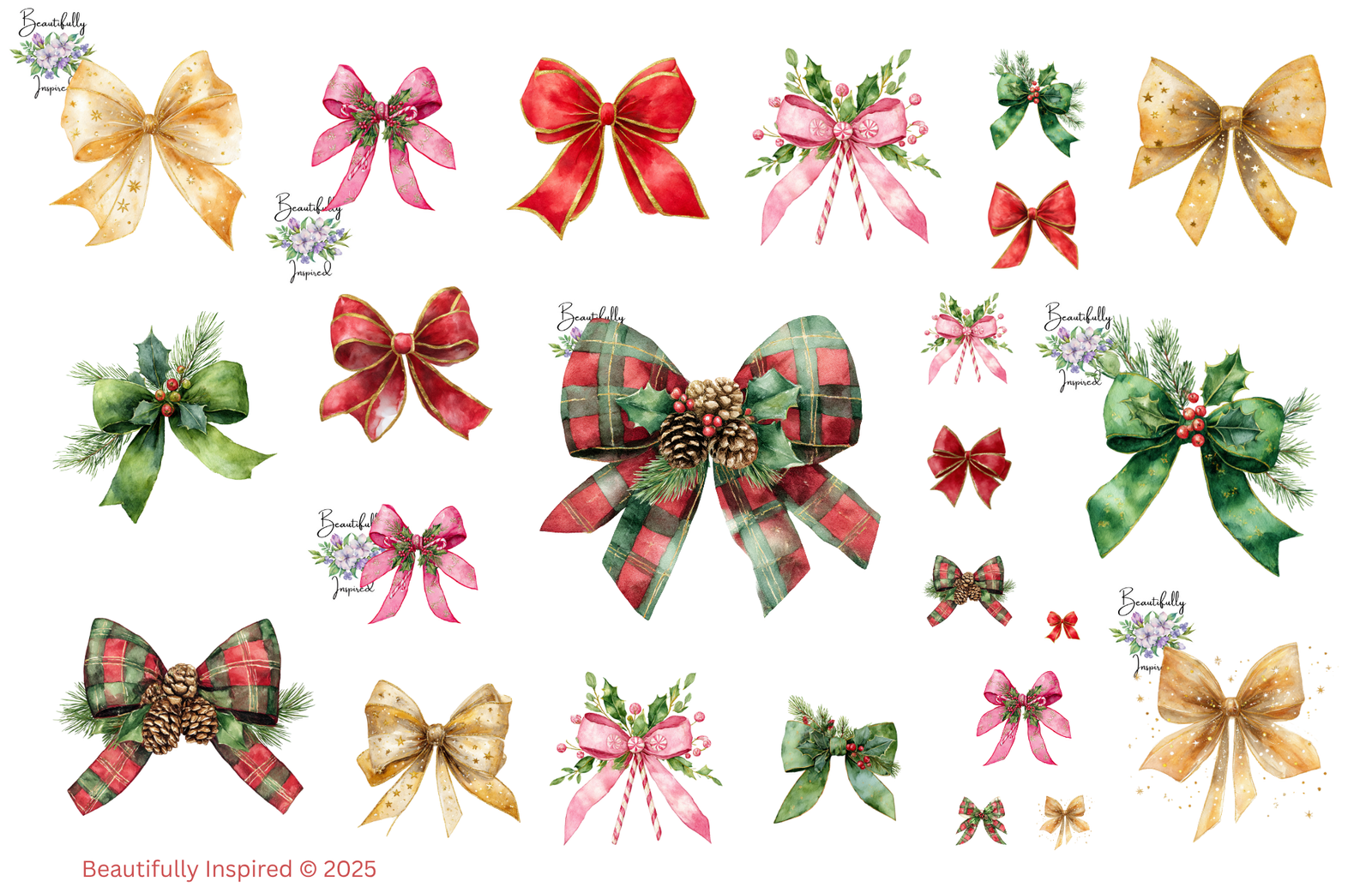 Christmas Bows Transparent Waterproof Peel and Stick, Sticker Sheet