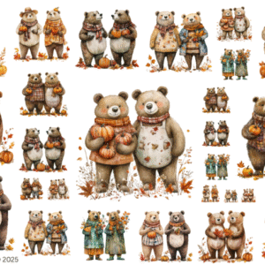 Fall Bears Glossy Transparent Waterproof Peel and Stick, Sticker Sheets