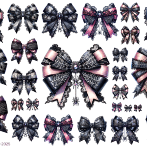 Gothic Bows Pink Glossy Transparent Waterproof Peel and Stick, Sticker Sheets