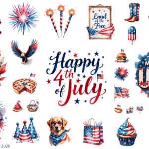 Happy 4th July Glossy Transparent Waterproof Peel and Stick, Sticker Sheets