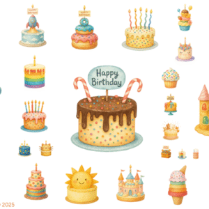Happy Birthday Cake Glossy Transparent Waterproof Peel and Stick, Sticker Sheets