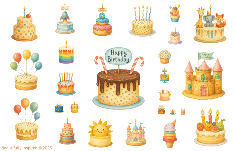 Happy Birthday Cake Glossy Transparent Waterproof Peel and Stick, Sticker Sheets