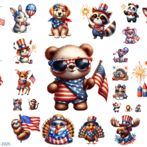 July 4th Animals Glossy Transparent Waterproof Peel and Stick, Sticker Sheets