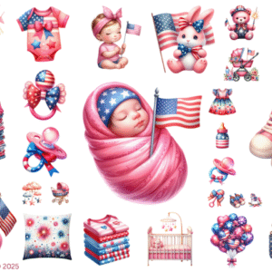 July 4th Baby Girl Glossy Transparent Waterproof Peel and Stick, Sticker Sheets