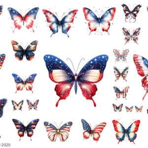 July 4th Butterfly Glossy Transparent Waterproof Peel and Stick, Sticker Sheets