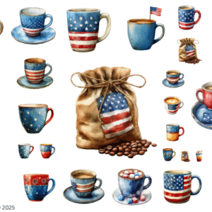 July 4th Coffee Glossy Transparent Waterproof Peel and Stick, Sticker Sheets