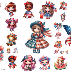 July 4th Dolls Glossy Transparent Waterproof Peel and Stick, Sticker Sheets