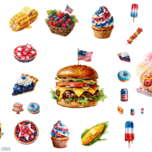 July 4th Food Glossy Transparent Waterproof Peel and Stick, Sticker Sheets