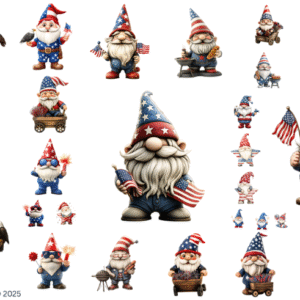 July 4th Gnome Glossy Transparent Waterproof Peel and Stick, Sticker Sheets