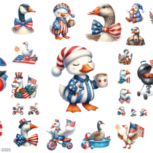 July 4th Goose Glossy Transparent Waterproof Peel and Stick, Sticker Sheets