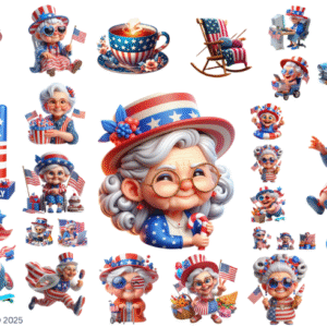 July 4th Grandma Glossy Transparent Waterproof Peel and Stick, Sticker Sheets