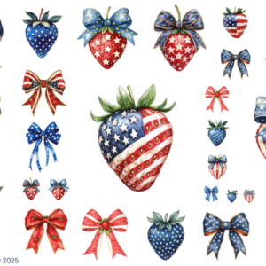 July 4th Strawberry Glossy Transparent Waterproof Peel and Stick, Sticker Sheets