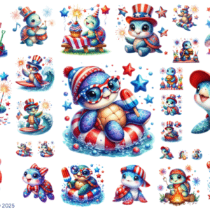 July 4th Turtles Glossy Transparent Waterproof Peel and Stick, Sticker Sheets