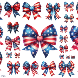 July 4th Bows Glossy Transparent Waterproof Peel and Stick, Sticker Sheets