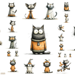 Quirky Halloween Cat Glossy Transparent Waterproof Peel and Stick, Sticker Sheets