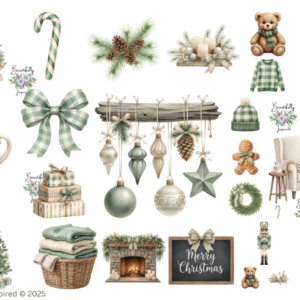 Sage Green Christmas Glossy Transparent Waterproof Peel and Stick, Sticker Sheets