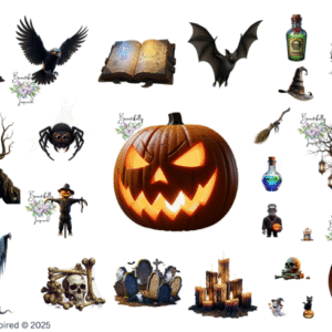 Scary Halloween Cat Glossy Transparent Waterproof Peel and Stick, Sticker Sheets