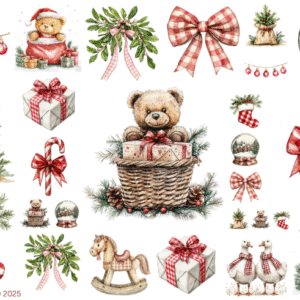 Vintage Red Christmas Transparent Waterproof Peel and Stick, Sticker Sheet