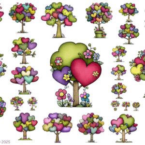 Whimsy Heart Trees Transparent Waterproof Peel and Stick, Sticker Sheet